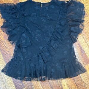 Sachin + Babi Black Floral Ruffle Blouse